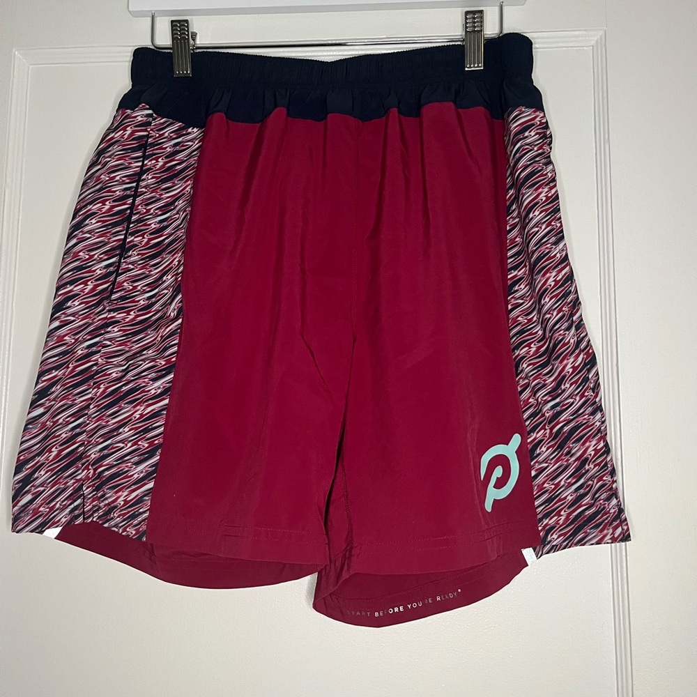 Peloton Men’s Maroon Athletic Shorts with Patterned Side Panels